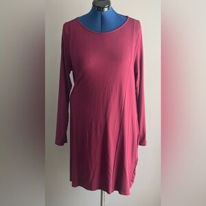 PERUVIAN CONNECTION Astrid Long Sleeve Swing Dress Midi Burgundy XL Lagenlook